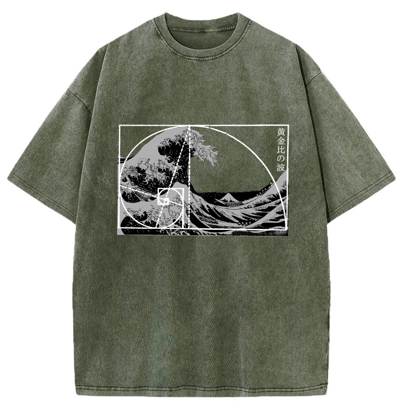 Modecanvas Golden Ratio Wave DTG Printing Washed T-Shirt-modecanvas
