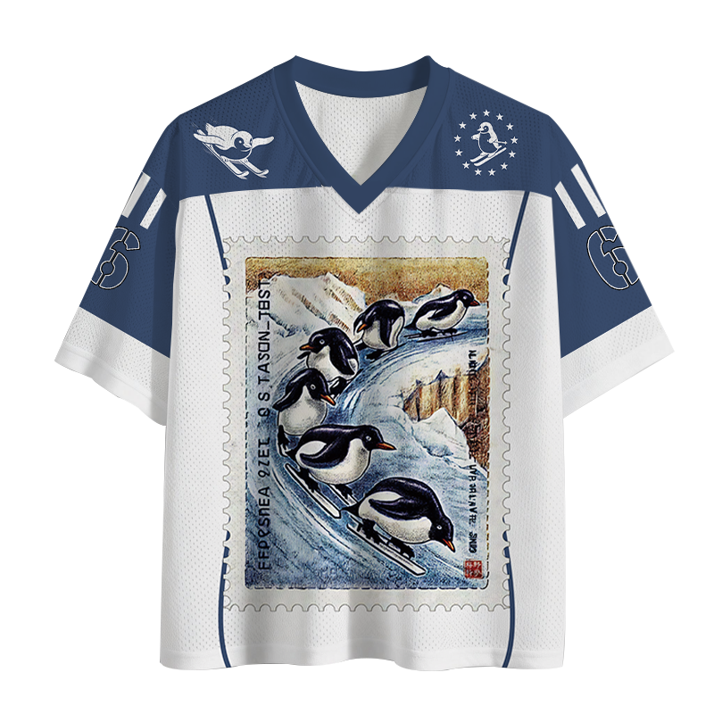 Modecanvas Gliding Penguin Stamp Mesh Jersey-modecanvas
