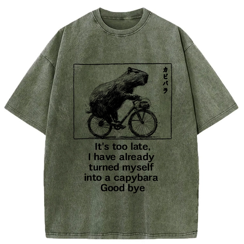 Modecanvas Funny Capybara Riding A Bicycle Washed T-Shirt