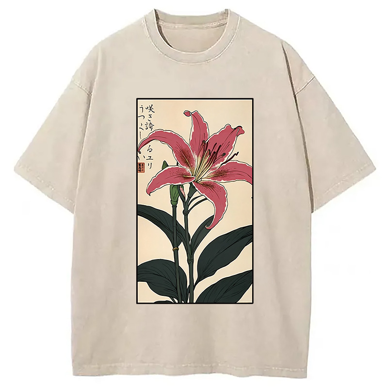 Modecanvas Retro Lily Washed T-Shirt-modecanvas