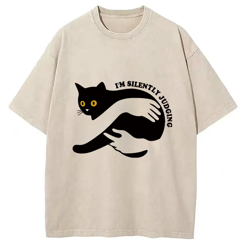 Modecanvas Black Cat In Arms Judging You Washed T-Shirt