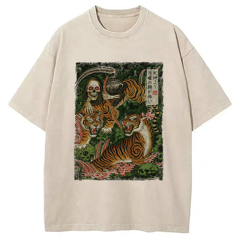 Modecanvas Death God And Tiger Washed T-Shirt