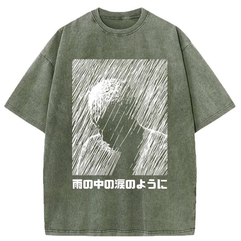 Modecanvas People In The Rain DTG Printing Washed T-Shirt-modecanvas
