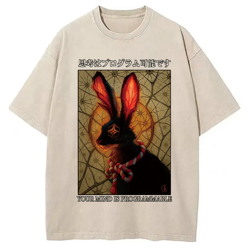 Modecanvas Funny Mind Is Programmable Rabbit Washed T-Shirt