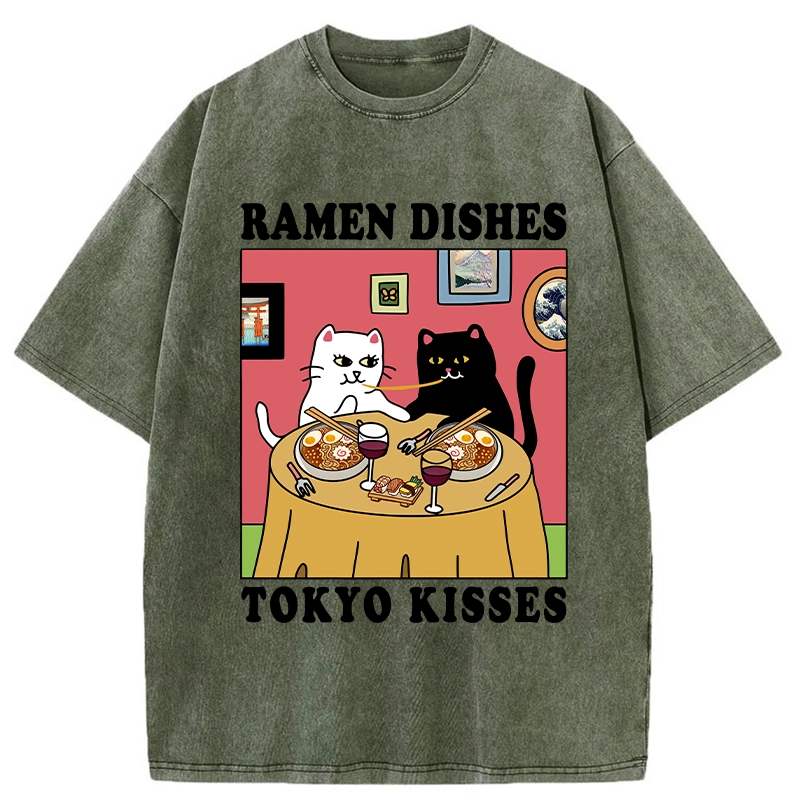 Modecanvas Ramen Dishes Tokyo Kisses Washed T-Shirt