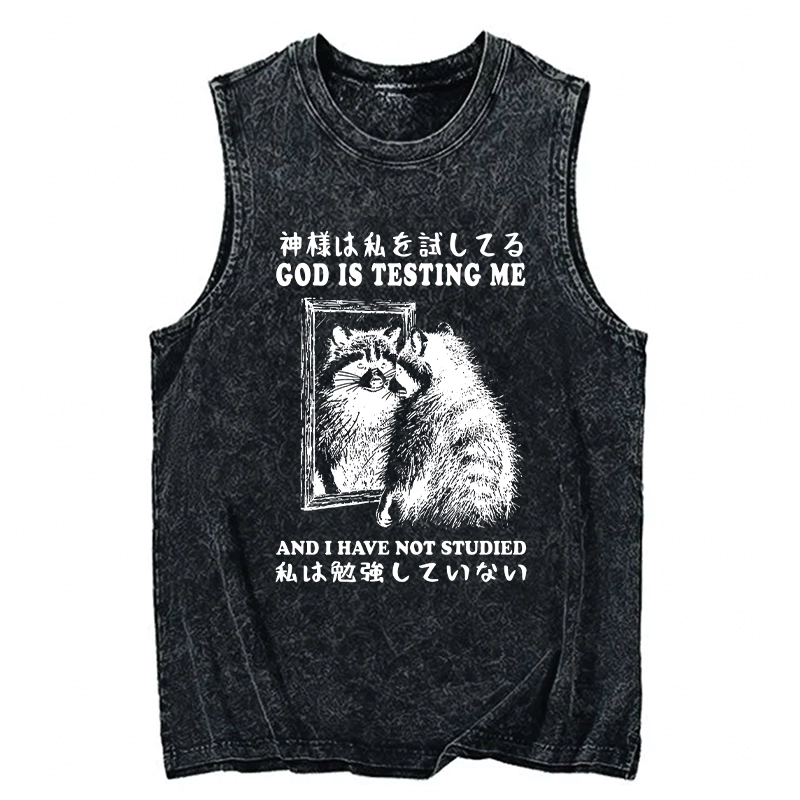 Modecanvas Raccoon Not Studied DTG Printing Washed Tank-modecanvas