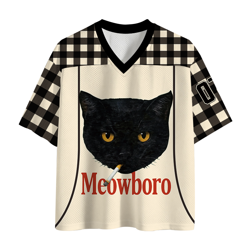 Modecanvas Smoking Black Cat Vintage Mesh Jersey-modecanvas