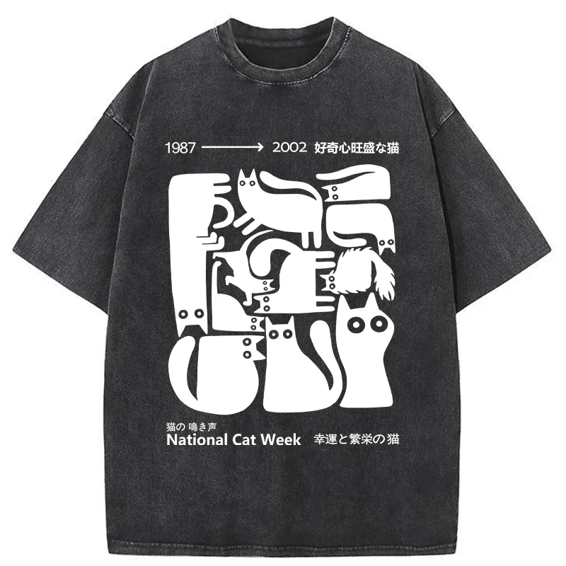 Modecanvas Curious Funny Cat Washed T-Shirt