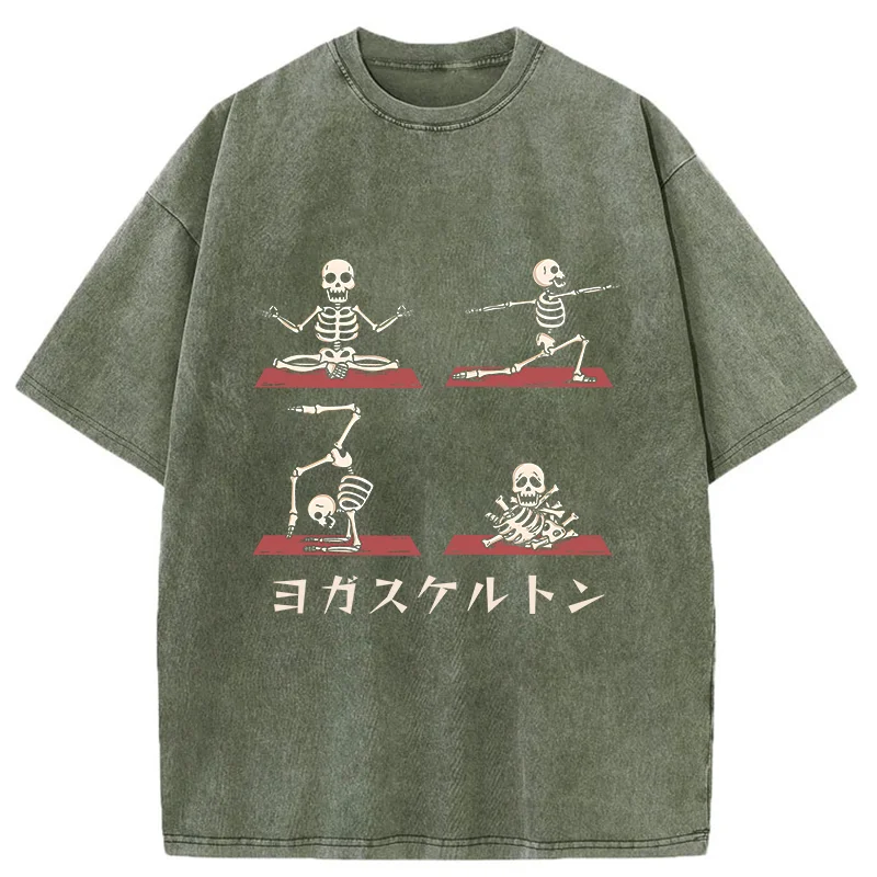 Modecanvas Skeleton Doing Yoga Washed T-Shirt