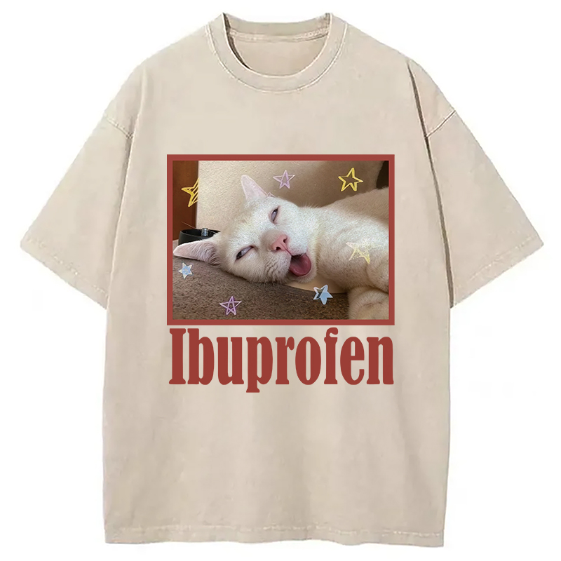 Modecanvas Buprofen Cat Meme Washed T-Shirt