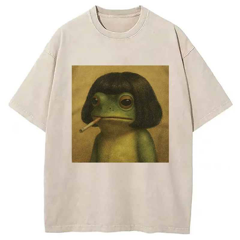 Modecanvas Frog Face With Bob Haircut Meme Washed T-Shirt