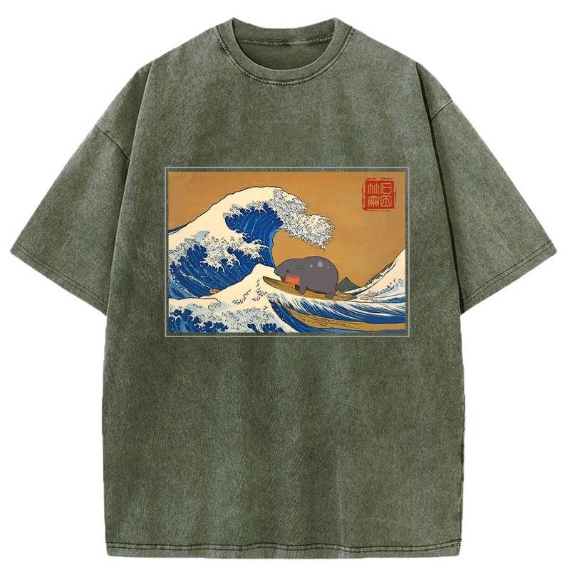 Modecanvas Great Wave Off Moo Deng Washed T-Shirt