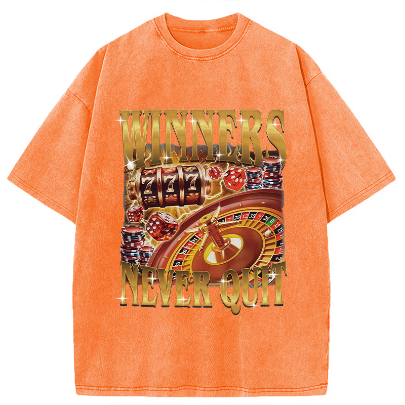 Modecanvas Winners Never Quit Funny Meme Washed T-Shirt