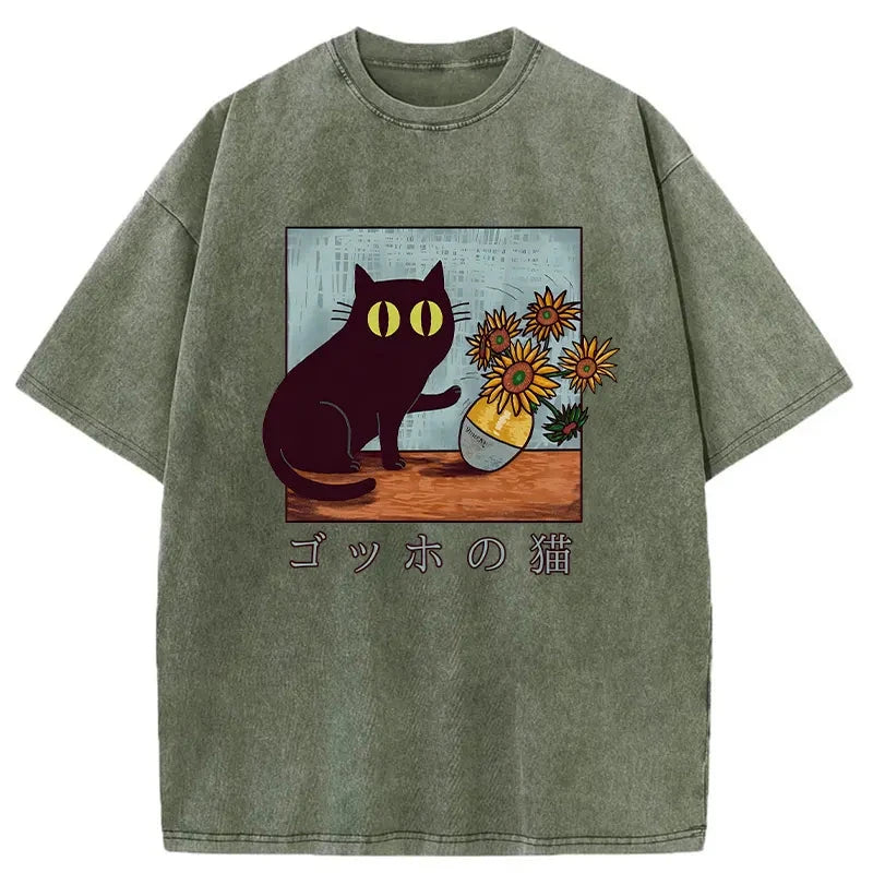 Modecanvas Art Print's Cat Washed T-Shirt-modecanvas