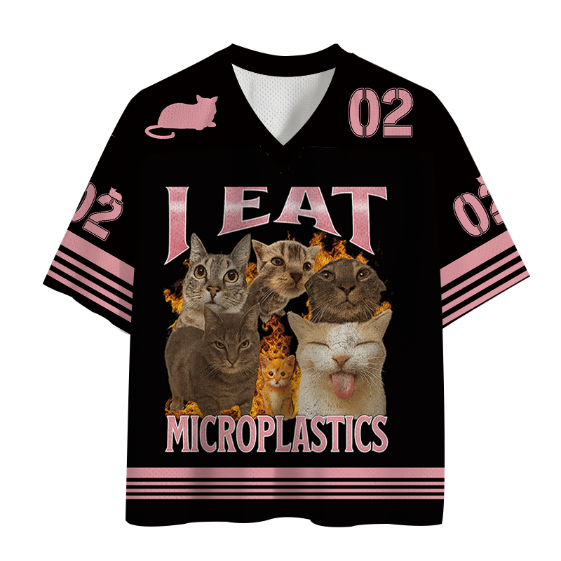 Modecanvas I Eat Microplastics Funny Cat Meme Mesh Jersey-modecanvas