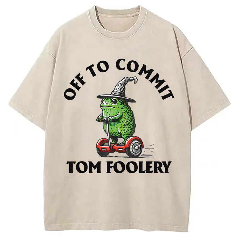 Modecanvas Off to Commit Tom Foolery Frog Meme Washed T-Shirt