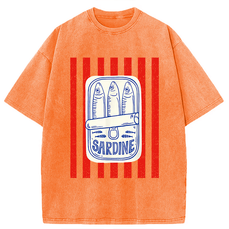 Modecanvas Les Sardines Red Stripes Fisherman Washed T-Shirt