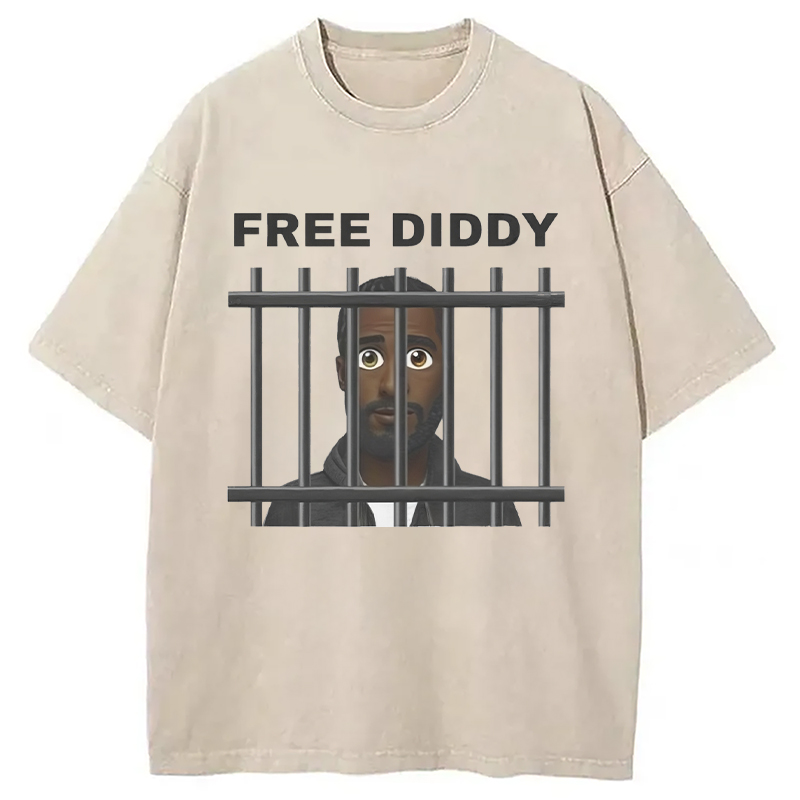 Modecanvas Original Free Diddy Funny Meme Washed T-Shirt