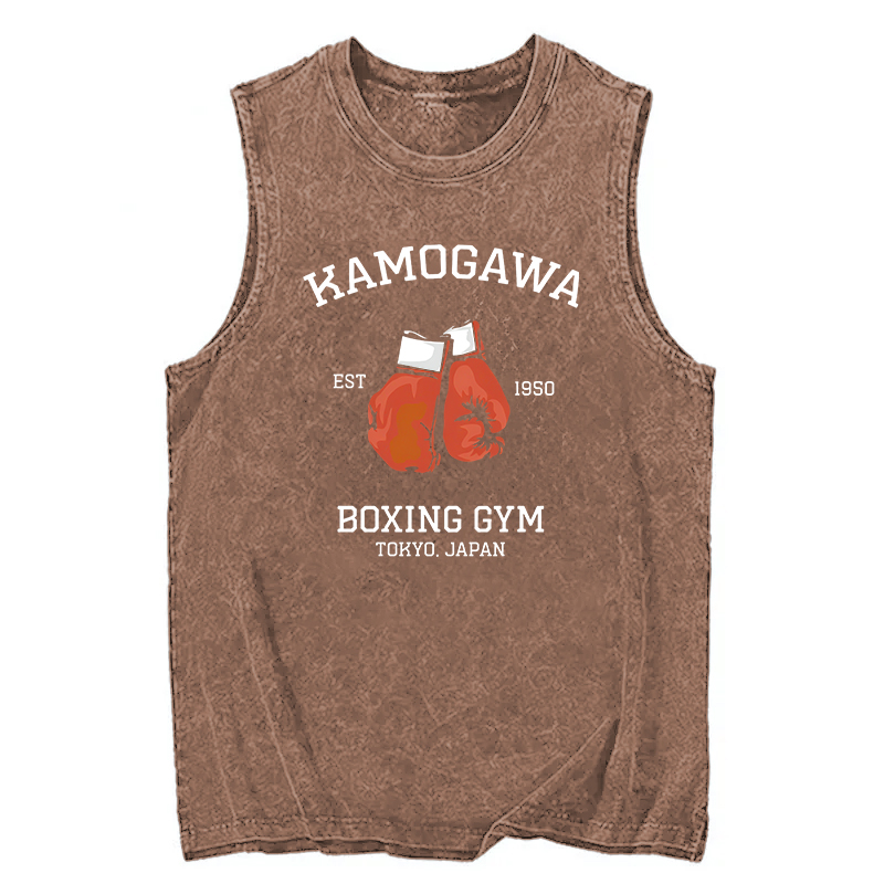 Modecanvas Retro Boxing Gloves Manga Anime DTG Printing Washed Tank-modecanvas