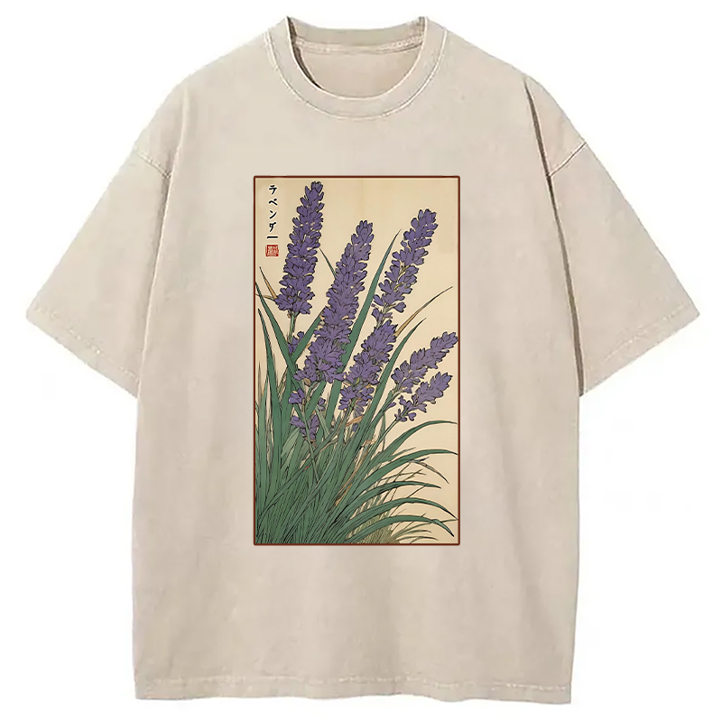 Modecanvas Lavender Ukiyo-e Japanese Washed T-Shirt-modecanvas