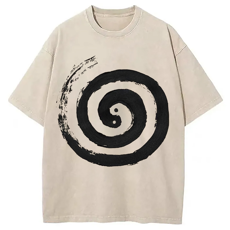 Modecanvas The Tai Chi Yin Yang Cycle of Life DTG Printing Washed T-Shirt-modecanvas