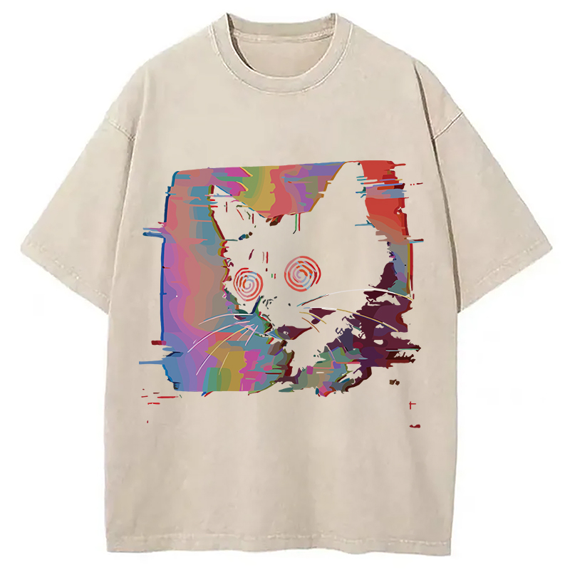 Modecanvas Glitch Cat Washed T-Shirt