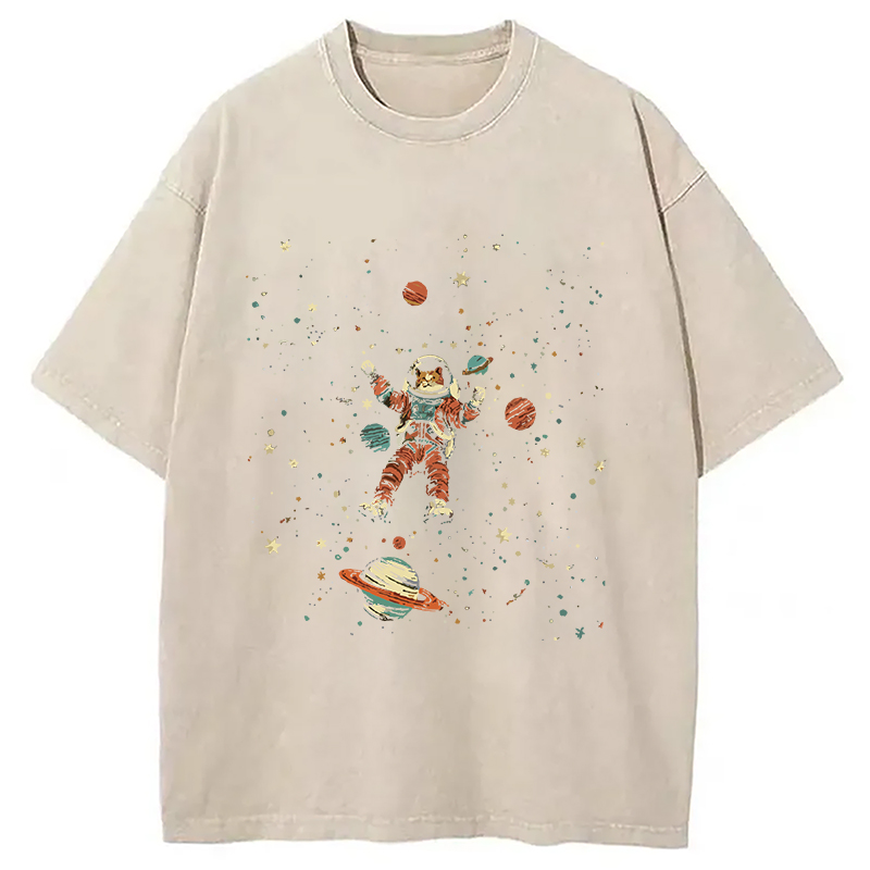 Modecanvas Nebula Explorer Cat Washed T-Shirt