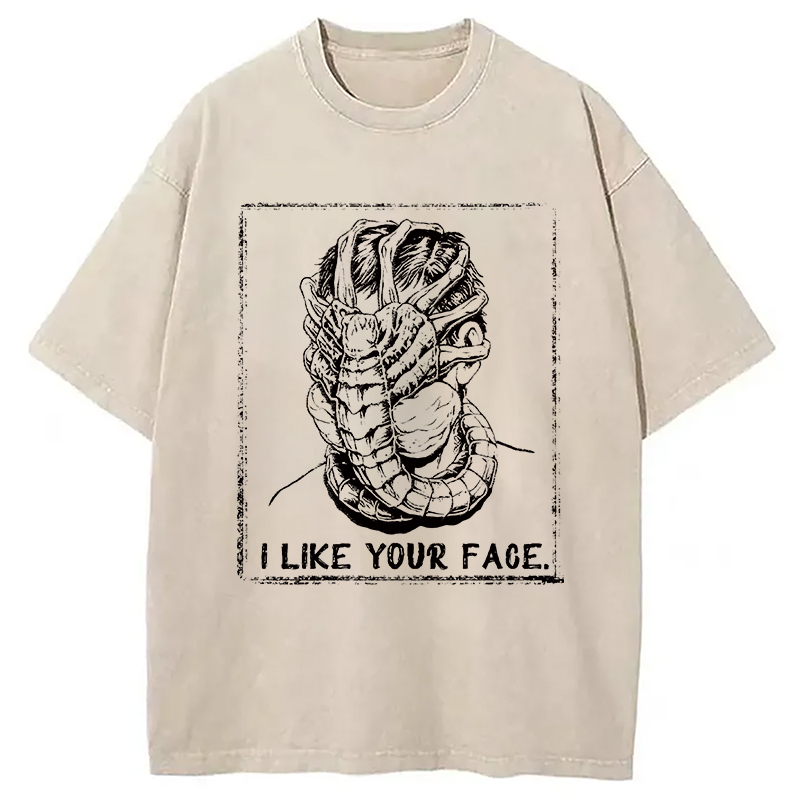 Modecanvas I Like Your Face DTG Printing Washed T-Shirt-modecanvas