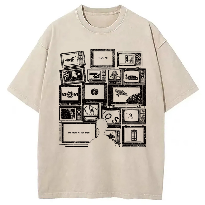 Modecanvas Finding Favorite Music Radio DTG Printing Washed T-Shirt-modecanvas