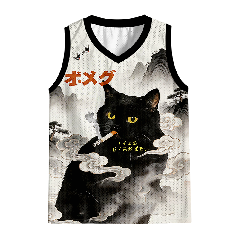 Modecanvas Smoking Cat Japanese Jersey Tank