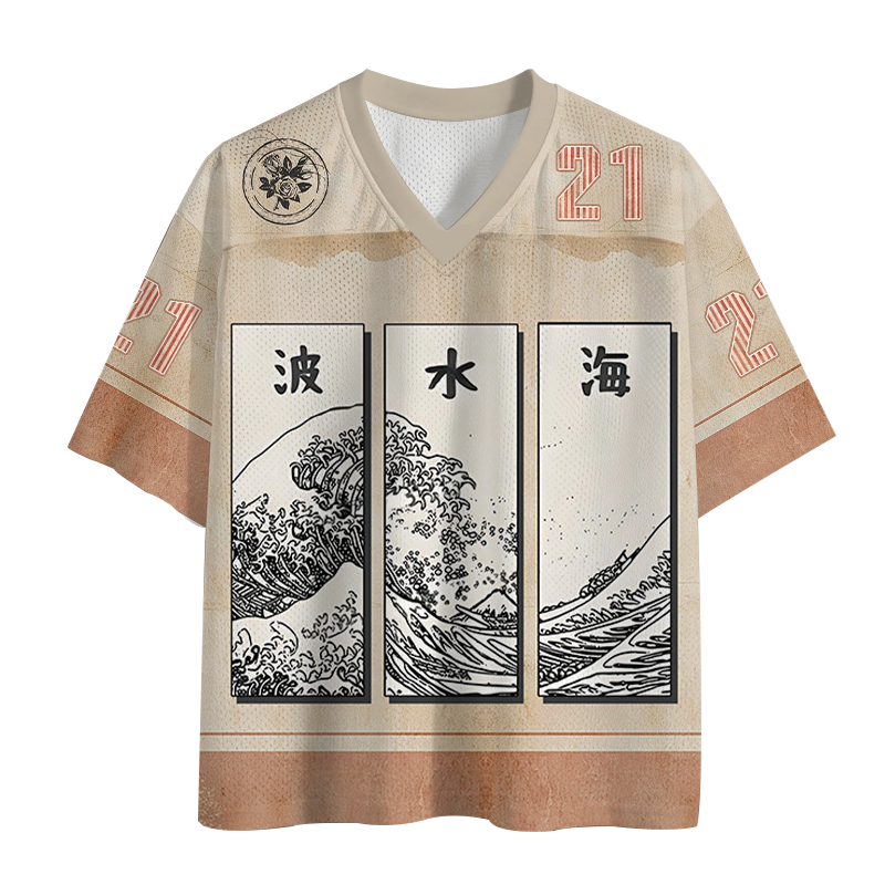 Modecanvas Japanese Art Wave Mesh Jersey-modecanvas