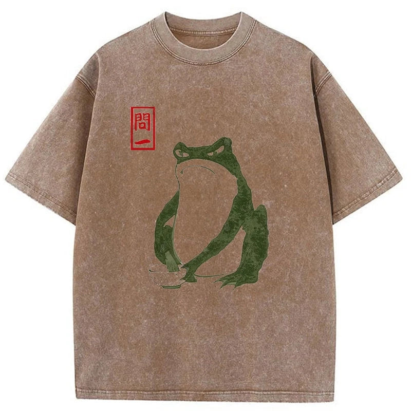 Modecanvas Woodblock Print Frog Washed T-Shirt