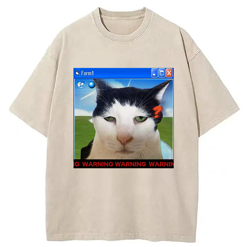 Modecanvas Warning Cat Washed T-Shirt
