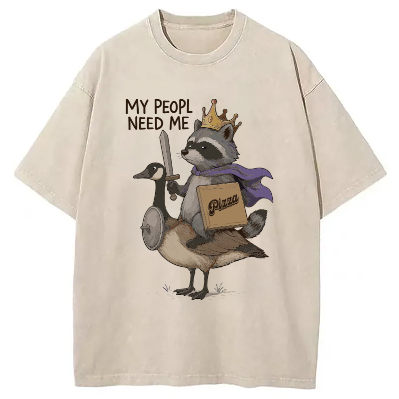 Modecanvas Funny Raccoon King Riding Goose Washed T-Shirt