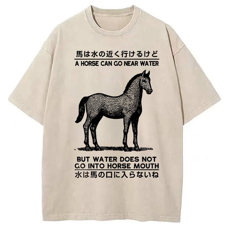 Modecanvas Funny Horse And Water Saying Washed T-Shirt