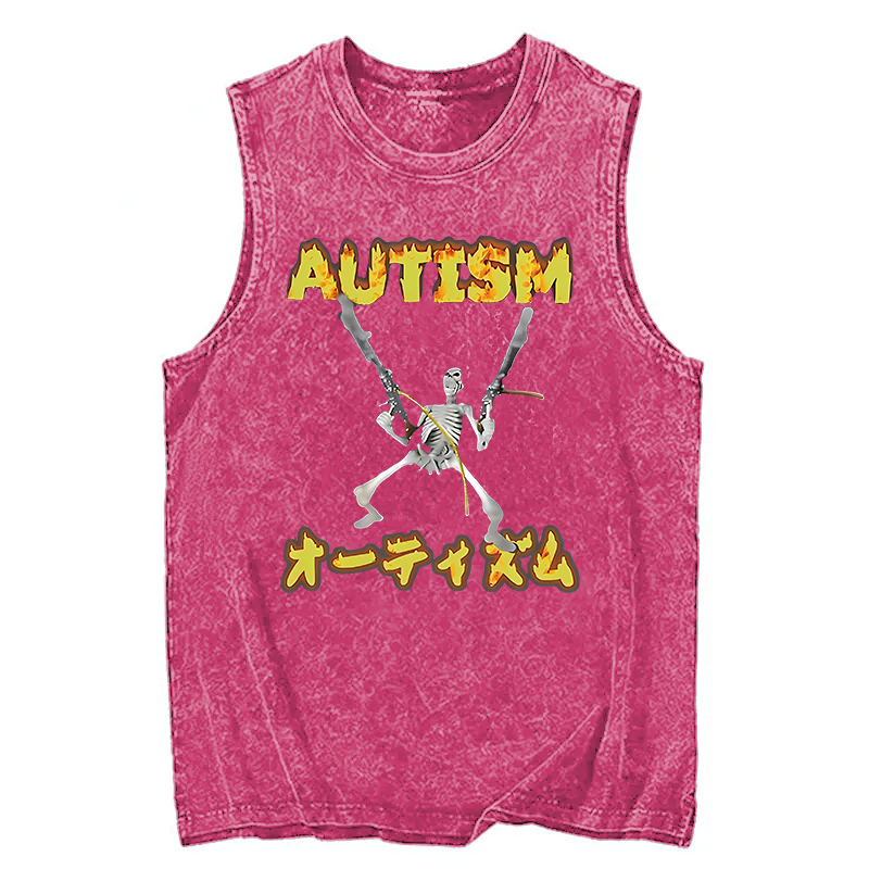 Modecanvas Autism Funny Skeleton DTG Printing Washed Tank-modecanvas