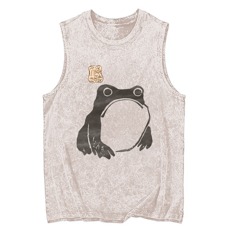 Modecanvas Matsumoto Hoji Woodblock Print Frog DTG Printing Washed Tank-modecanvas