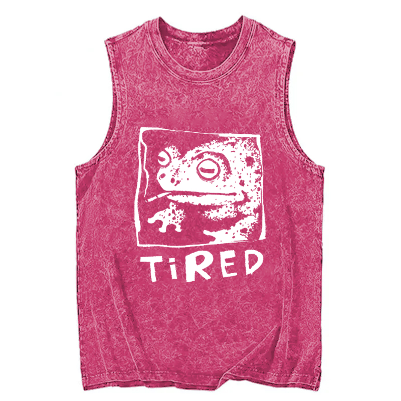 Modecanvas Tired Frog Vintage DTG Printing Washed Tank-modecanvas