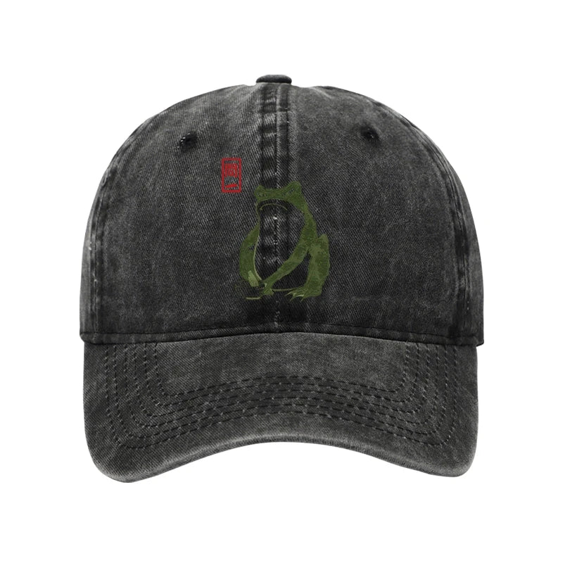 Modecanvas Woodblock Print Frog Washed Cap-modecanvas