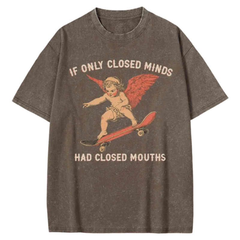 Modecanvas If Only Closed Minds Had Closed Mouths Washed T-shirt-modecanvas