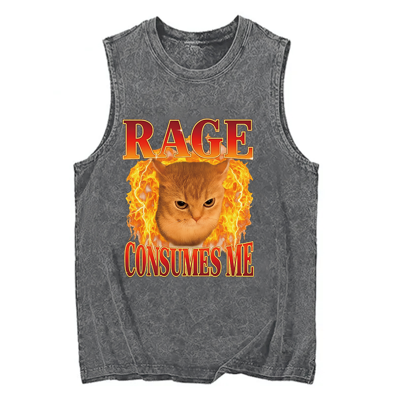 Modecanvas Rage Consumes Me Edgy Funny Cat Meme DTG Printing Washed Tank-modecanvas