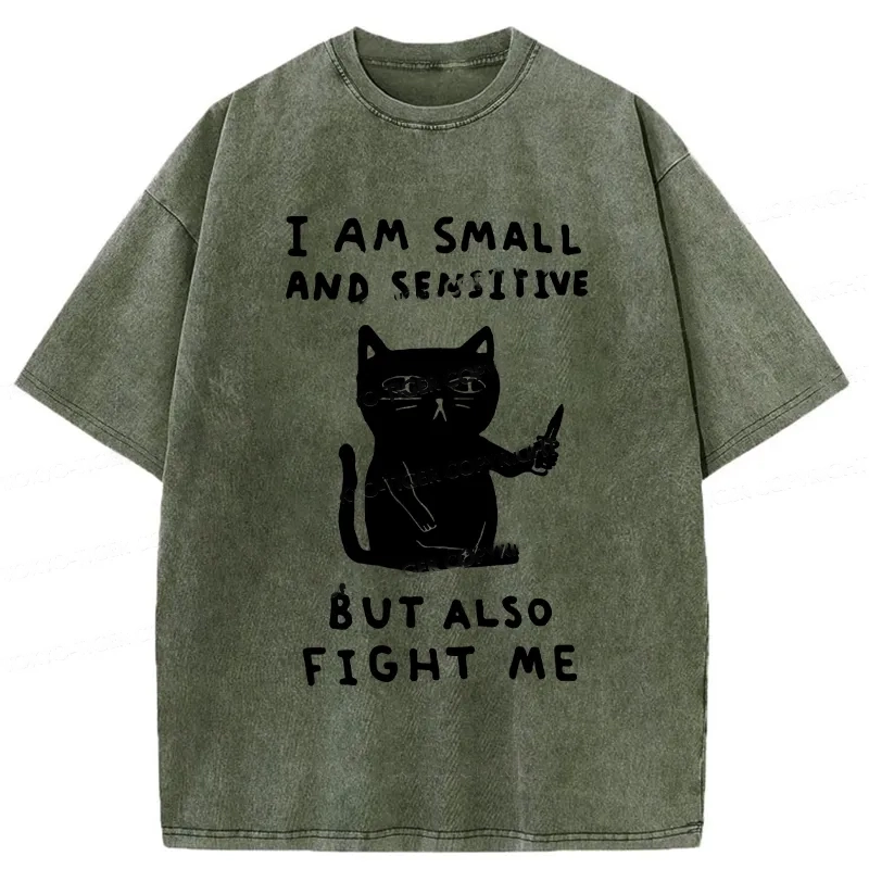Modecanvas I Am Small And Sensitive Washed T-Shirt-modecanvas