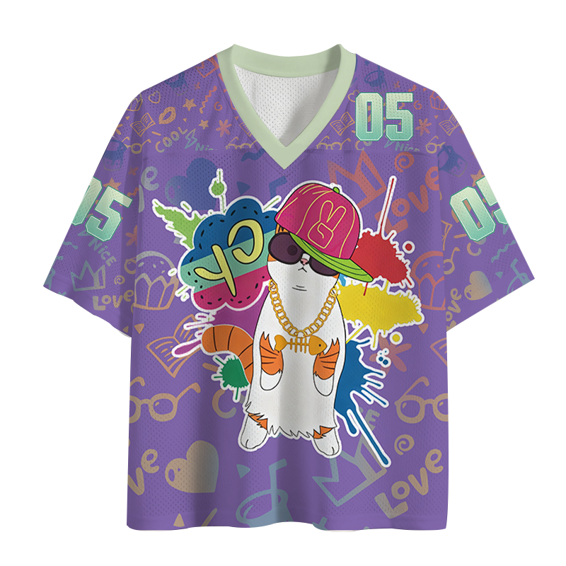 Modecanvas Hip Hop Cat Mesh Jersey-modecanvas