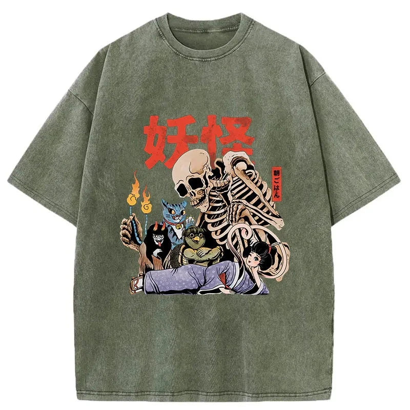 Modecanvas The Yokai Club DTG Printing Washed T-Shirt-modecanvas