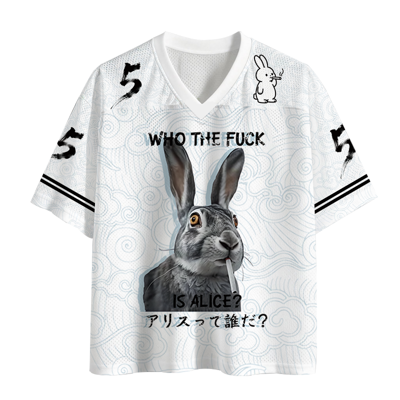 Modecanvas Who The Fvck Is Alice Funny Rabbit Smoking Mesh Jersey-modecanvas