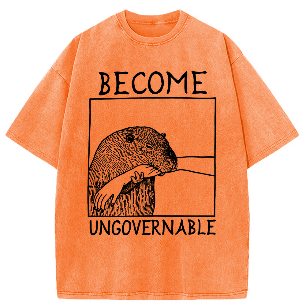 Modecanvas Become Ungovernable Capybara Bites People Washed T-Shirt