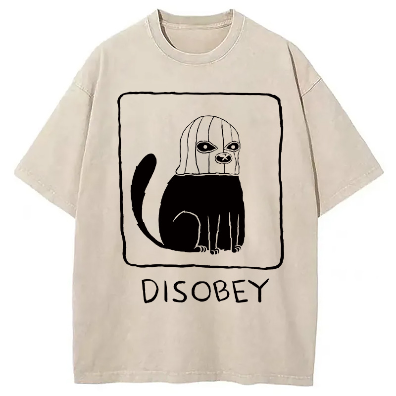Modecanvas Disobey Cat DTG Printing Washed T-Shirt-modecanvas