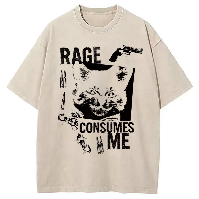 Modecanvas Rage Consumes Me Cat Washed T-Shirt