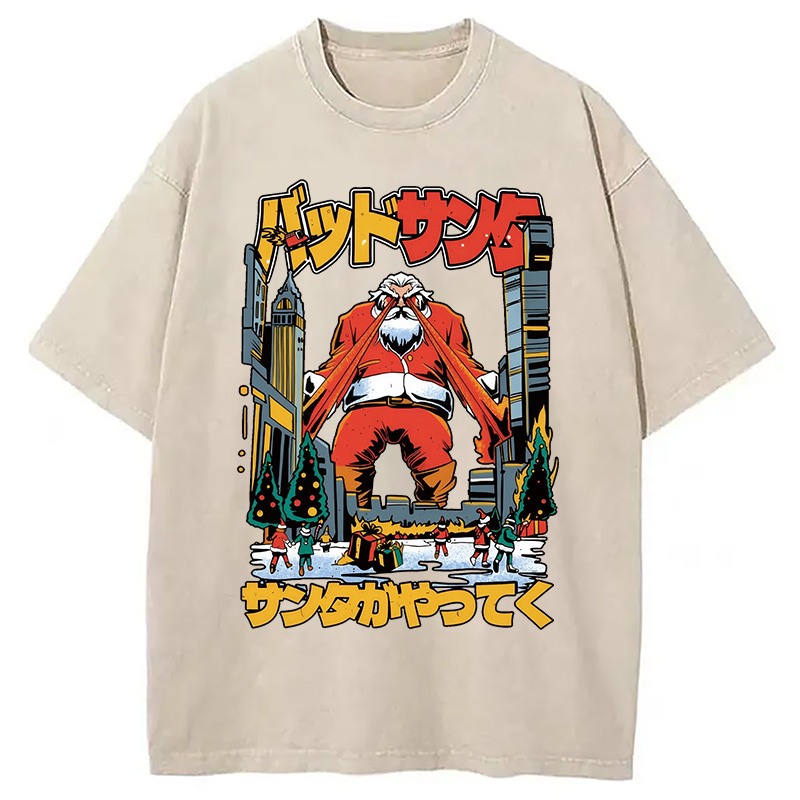 Modecanvas Santa Claus Kanji Lasers Vintage Washed T-Shirt