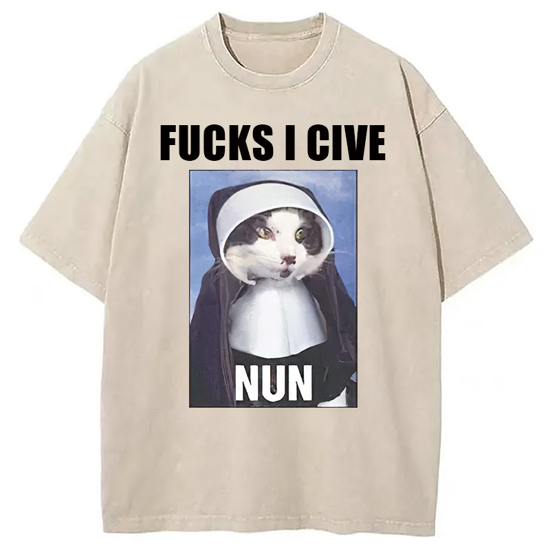 Modecanvas F*cks I give Nun Cat Washed T-Shirt